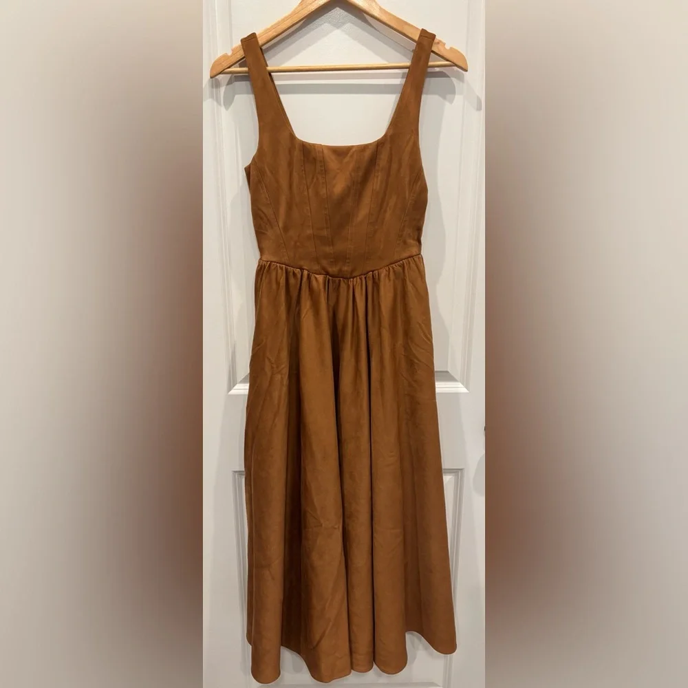 Wayf Faux Suede Tan Midi Dress with Pockets - Picture 3 of 6